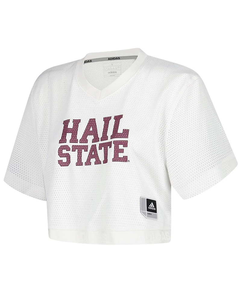 Adidas Women's White Mississippi State Bulldogs Primegreen V-Neck Cropped Jersey
