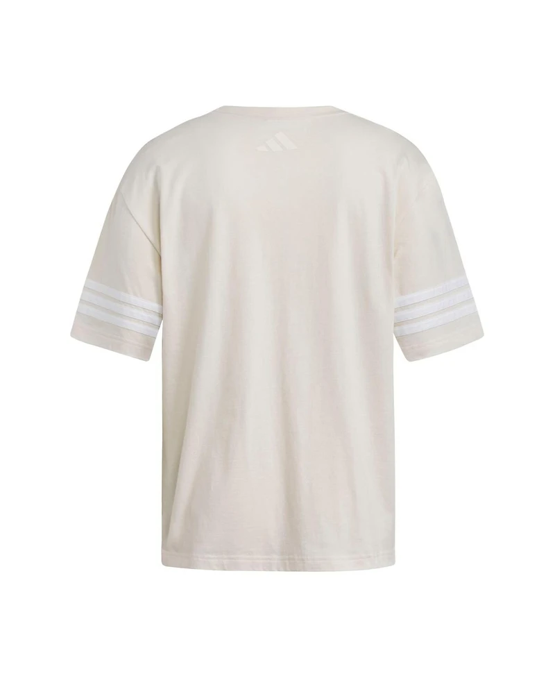 Adidas Women's Cream Louisville Cardinals Fashion Three-Stripes Oversized T-Shirt