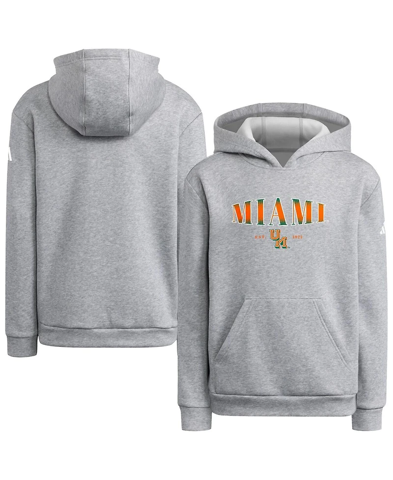 Adidas Big Boys and Girls Heather Gray Miami Hurricanes Puffed Out Pullover Hoodie