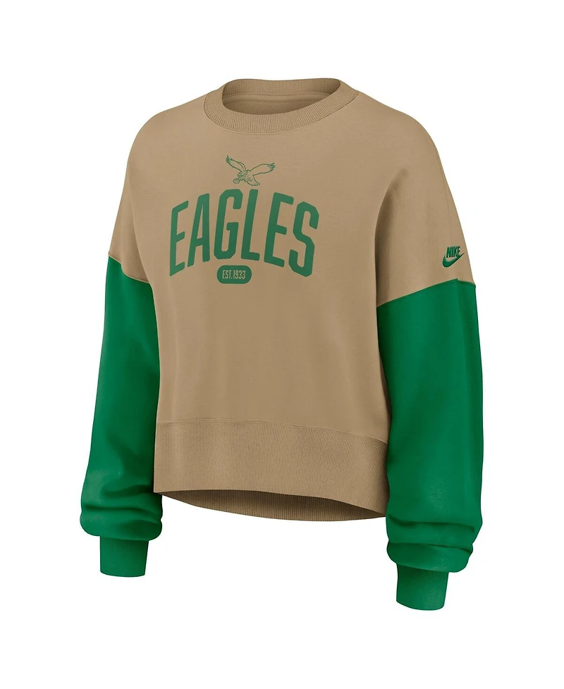 Nike Women's Tan Philadelphia Eagles Oversized Rewind Pullover Sweatshirt
