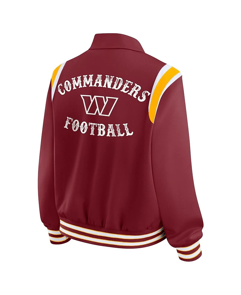 Wear by Erin Andrews Women's Burgundy Washington Commanders Varsity Lightweight Full-Snap Jacket
