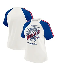 Wear by Erin Andrews Women's White Buffalo Bills Sleeve Stripe Distressed Raglan T-Shirt