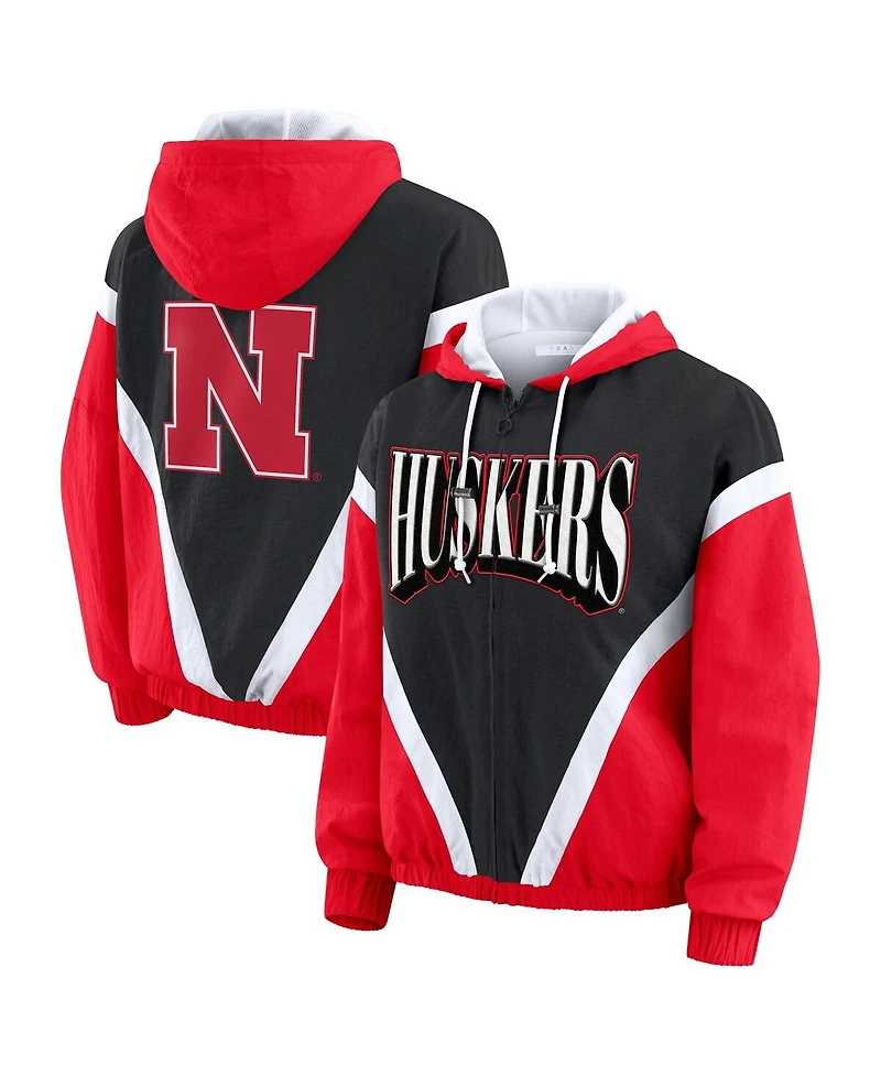 Wear by Erin Andrews Women's Scarlet/Black Nebraska Huskers Colorblock Full-Zip Windbreaker Jacket
