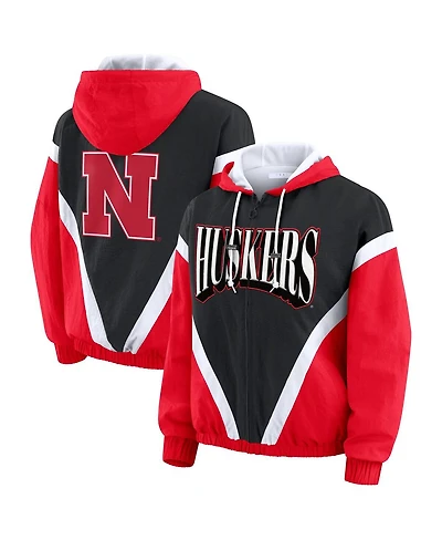 Wear by Erin Andrews Women's Scarlet/Black Nebraska Huskers Colorblock Full-Zip Windbreaker Jacket