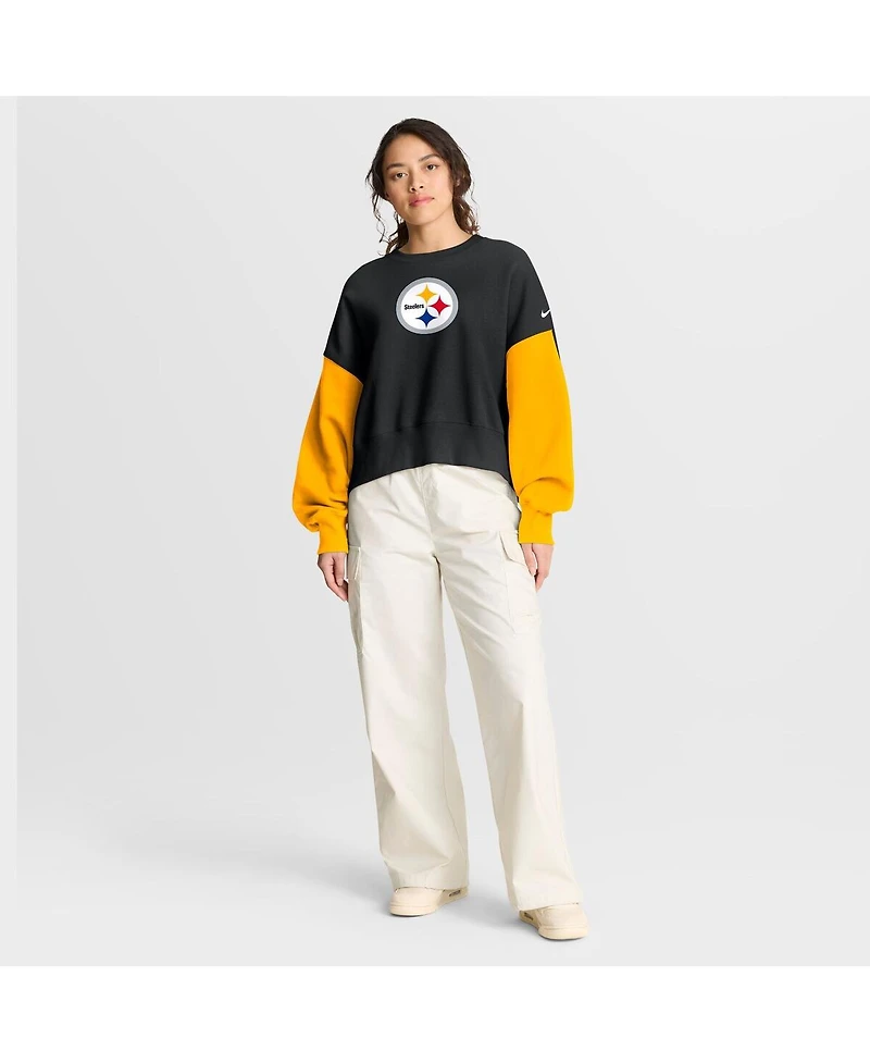 Nike Women's Black Pittsburgh Steelers Oversized Color-Block Pullover Sweatshirt