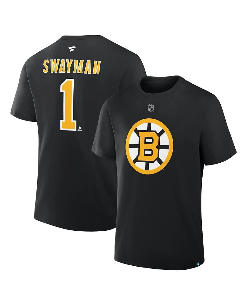 Fanatics Men's Jeremy Swayman Black Boston Bruins Authentic Stack Name Number T-Shirt