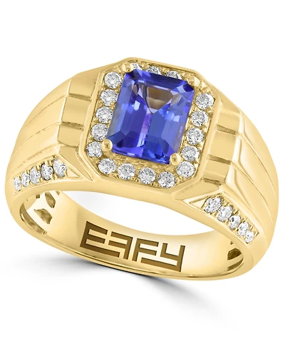 Effy Collection Men's Diamond (1/2 ct. t.w.) and Tanzanite (1-1/3 ct. t.w.) Ring in 14K Yellow Gold