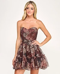 Seni & Cade Juniors' Strapless Sequin Printed Corset Dress