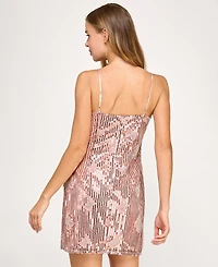 Seni & Cade Juniors' Butterfly Sequin V-Neck Bodycon Dress