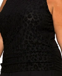 Coin 1804 Plus Cheetah Burnout Side Ruched Tank Top