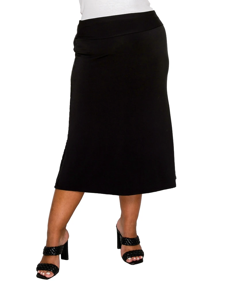 Coin 1804 Plus Cheetah Burnout Contrast Fold Over Midi Skirt