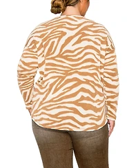 Coin 1804 Plus Textured Zebra V Neck Dolman Top