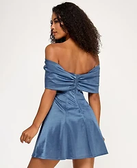 Seni & Cade Juniors' Shimmer Off-The-Shoulder Bow Front Dress