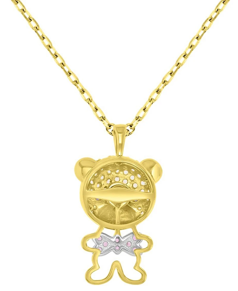 Macy's Diamond White Sapphire (0.38 ct. t.w.), Pink Sapphire (0.072 ct. t.w.), and Onyx (0.026 ct. t.w.) Necklace in 14k Yellow Gold Over Sterling Sil