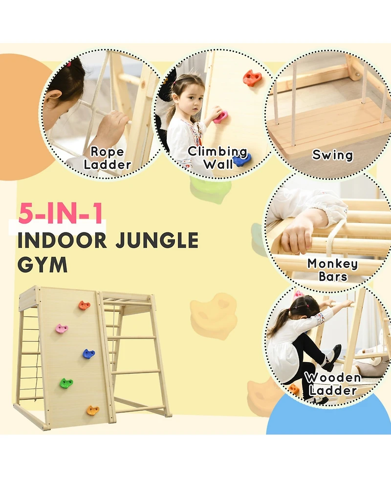 Qaba 5-in-1 Indoor Jungle Gym Playground with Swing, Climber, Monkey Bars