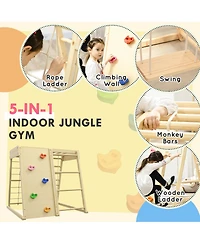 Qaba 5-in-1 Indoor Jungle Gym Playground with Swing, Climber, Monkey Bars