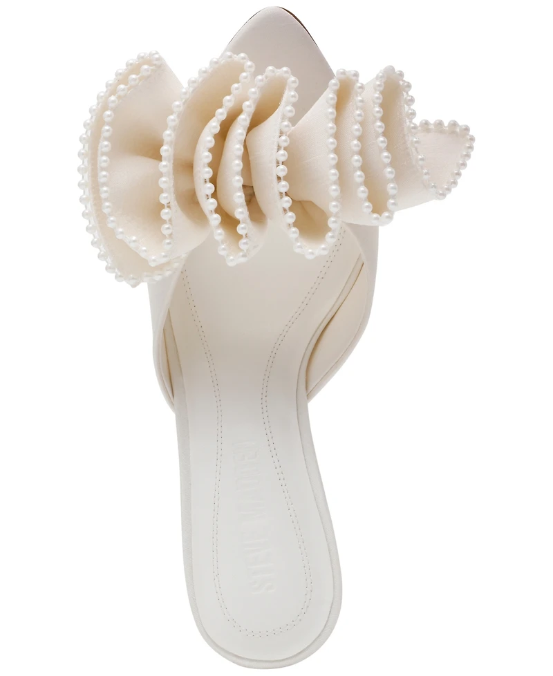 Steve Madden Women's Affinity-Pearl Ruffle High Heel Dress Mules