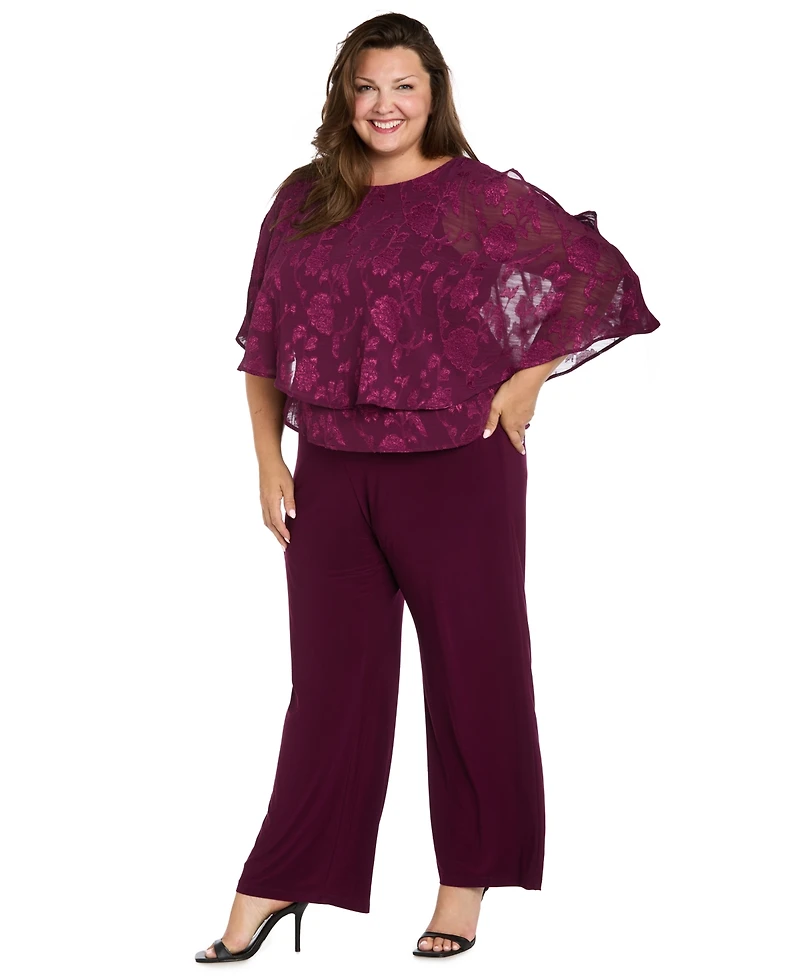 R & M Richards Plus Overlay Sleeveless Jumpsuit