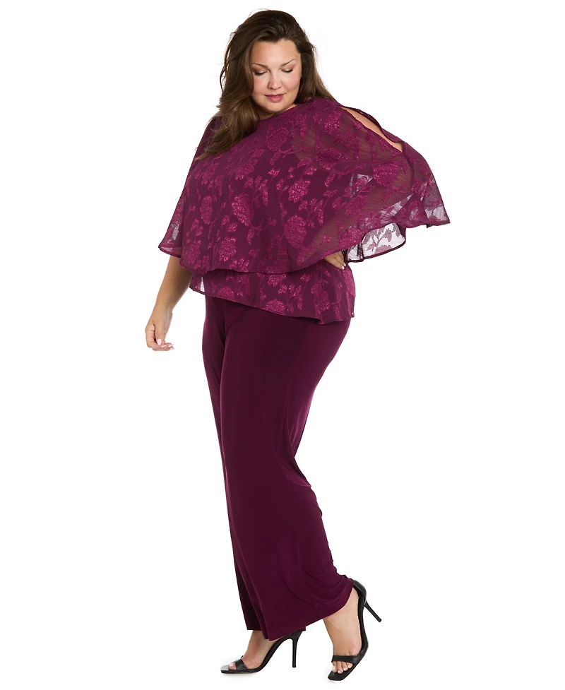 R & M Richards Plus Overlay Sleeveless Jumpsuit