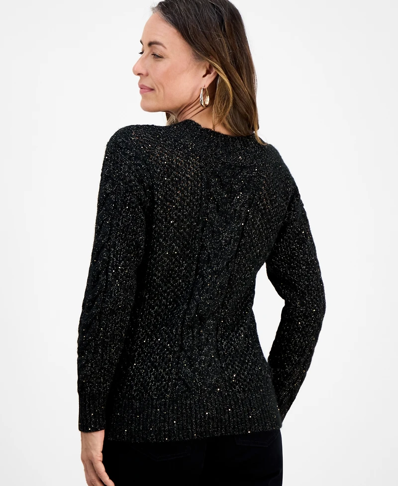 Style & Co Petite Sequin Cable-Knit Sweater, Macy's Exclusive