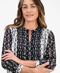 Style & Co Petite Damask Shine Pintucked Top, Macy's Exclusive