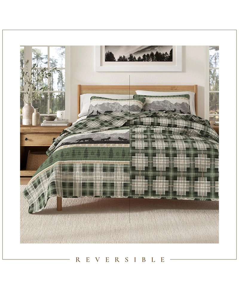 Linery & Co. Mountain Scape & Plaid Microfiber Quilt Set With Shams