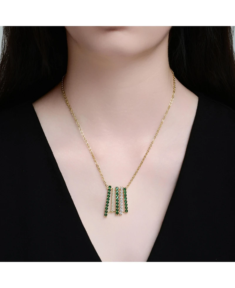 Rachel Glauber Clear & Green Cubic Zirconia Bar Pendant Necklace
