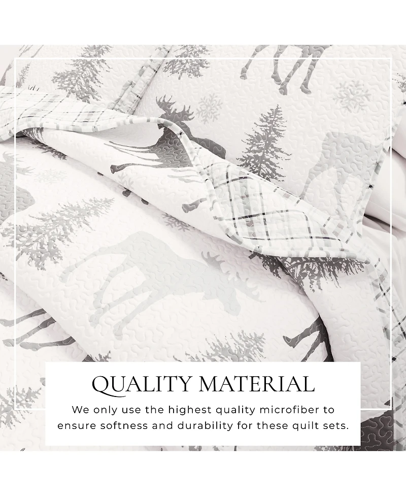 Linery & Co. Moose & Evergreens Microfiber Quilt Set With Shams - Moose