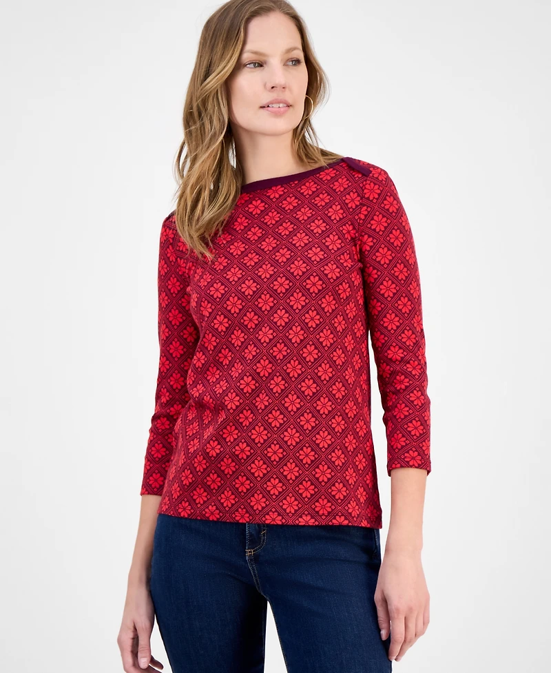 Style & Co Petite Cotton Fair Isle Lace-Print Top, Macy's Exclusive