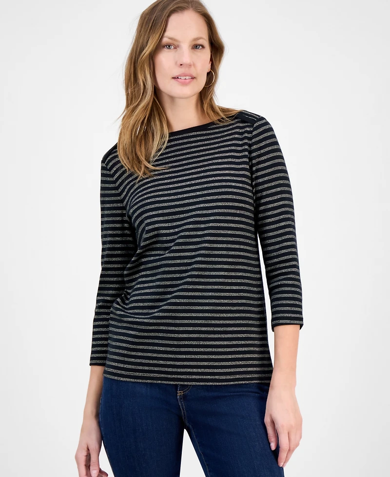 Style & Co Women's Printed Pima Cotton 3/4 Sleeve Top, Macy's Exclusive