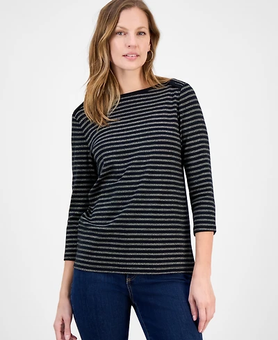 Style & Co Women's Printed Pima Cotton 3/4 Sleeve Top, Macy's Exclusive