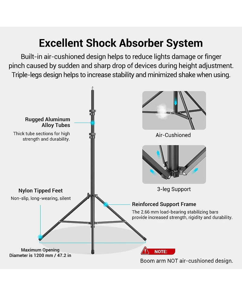 SmallRig Ra-S280A Air-Cushioned Light Stand with Boom Arm, Black