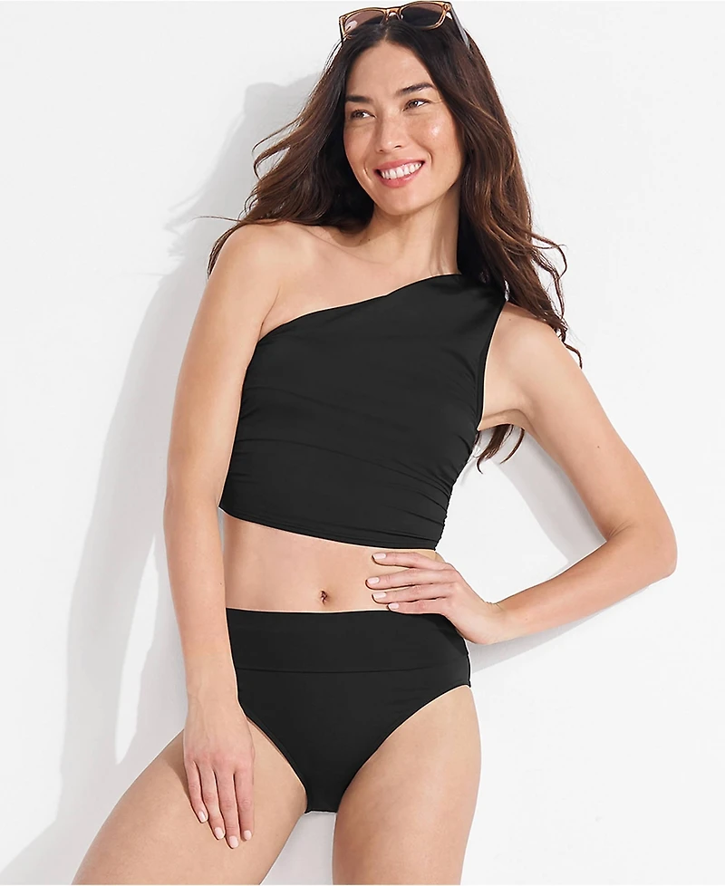 Lands' End Women's Long Torso Ruched One Shoulder Midkini Top