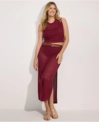 Lands' End Women's Cotton Open Knit Maxi Swim Cover-up Skirt