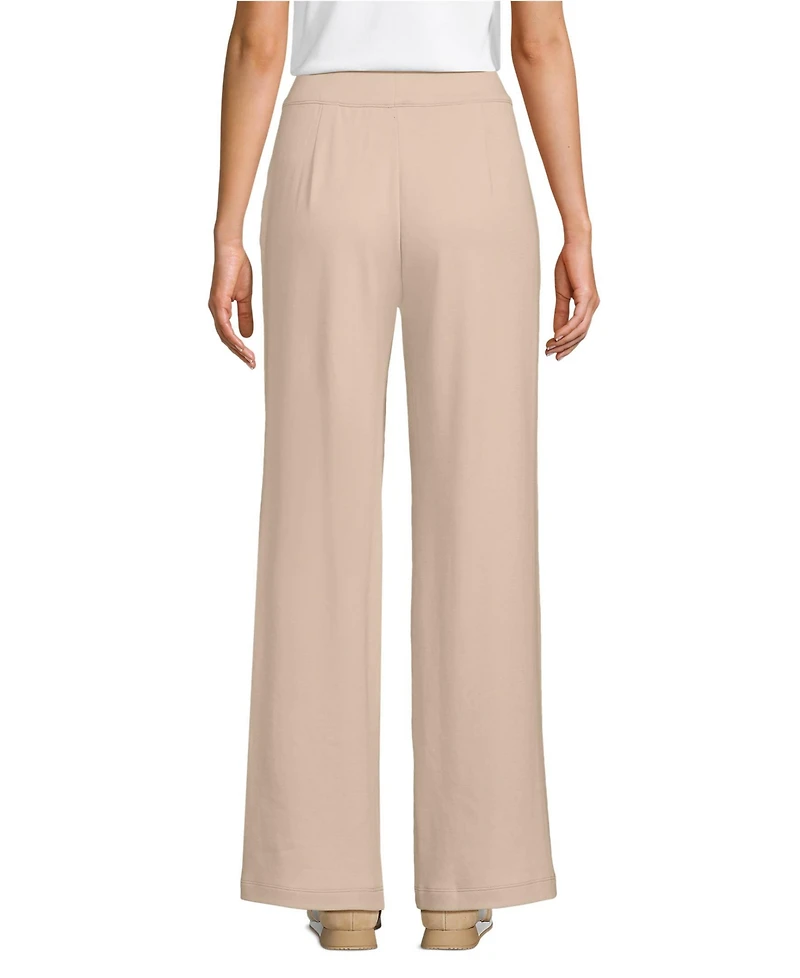 Lands' End Women's Tall Sport Knit High Rise Pleated Wide Leg Pants