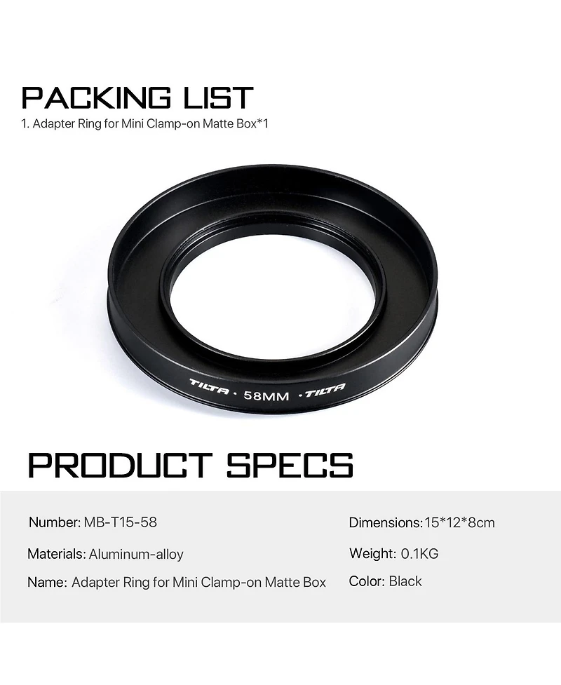Tilta 58mm Adapter Ring for Mini Clamp-On Matte Box, Black