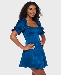 B Darlin Women's Puff Sleeve Pleated Short Dress