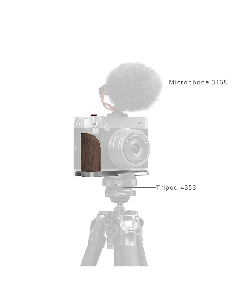 SmallRig L-Shape Mount Plate with Wooden Handle for Fujifilm GFX100RF Camera, Silver