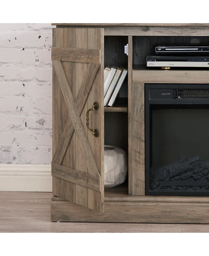 Streamdale Retro Tv Stand with Electric Fireplace, Gray Wash
