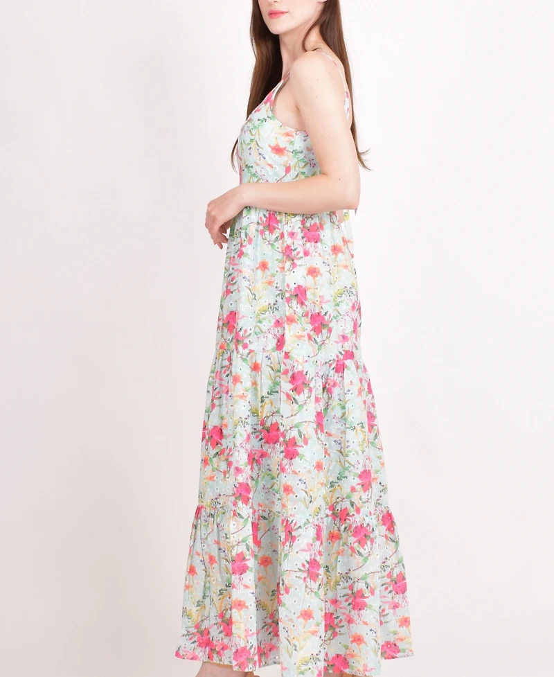 Raas Women's White Floral Tiered Maxi Dress