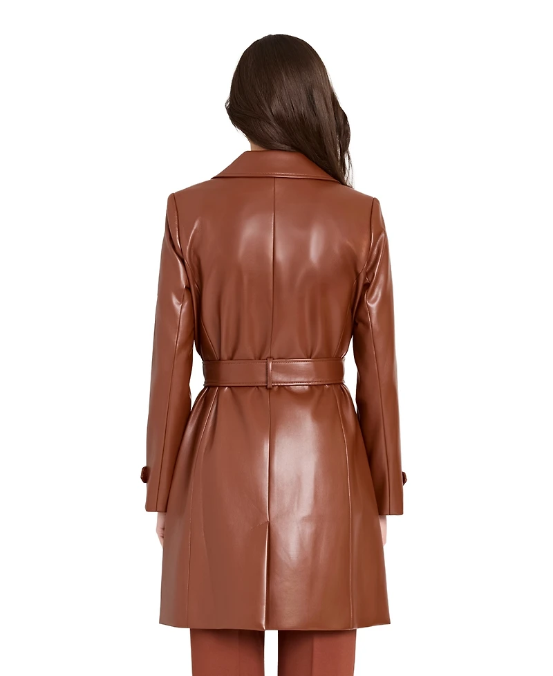 Tahari Asl Women's Faux Leather Six-Button Trench Coat