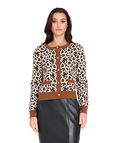 Tahari Asl Women's Crewneck Printed Cardigan Sweater