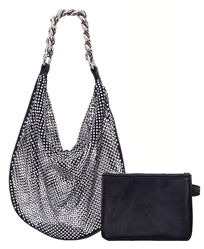 Nina Crystal Mesh Zipper Hobo Bag