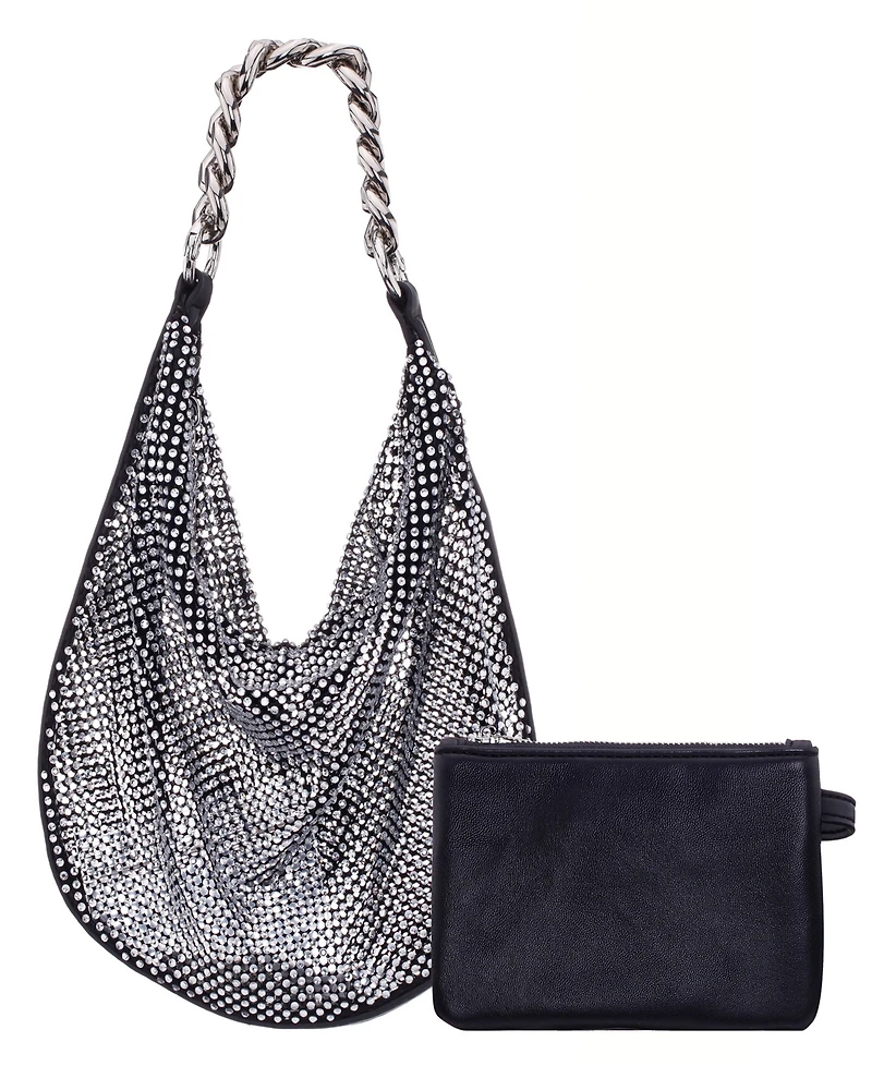 Nina Crystal Mesh Zipper Hobo Bag
