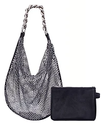 Nina Crystal Mesh Zipper Hobo Bag