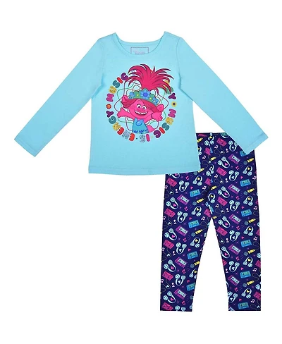 Children's Apparel Network Toddler 2-Piece Blue/Purple Trolls Graphic Long Sleeve T-Shirt and Legging Set