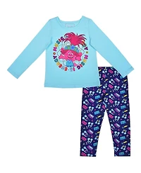 Children's Apparel Network Toddler 2-Piece Blue/Purple Trolls Graphic Long Sleeve T-Shirt and Legging Set