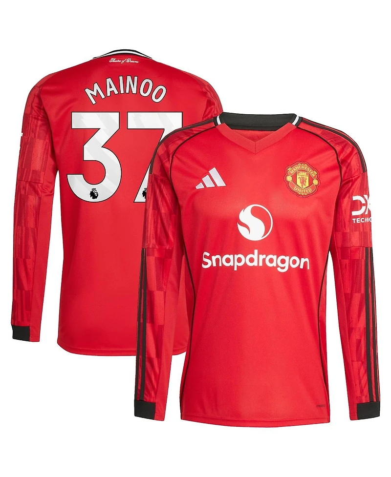 Adidas Men's Kobbie Mainoo Red Manchester United Home 2025/26 Replica Player Long Sleeve Jersey