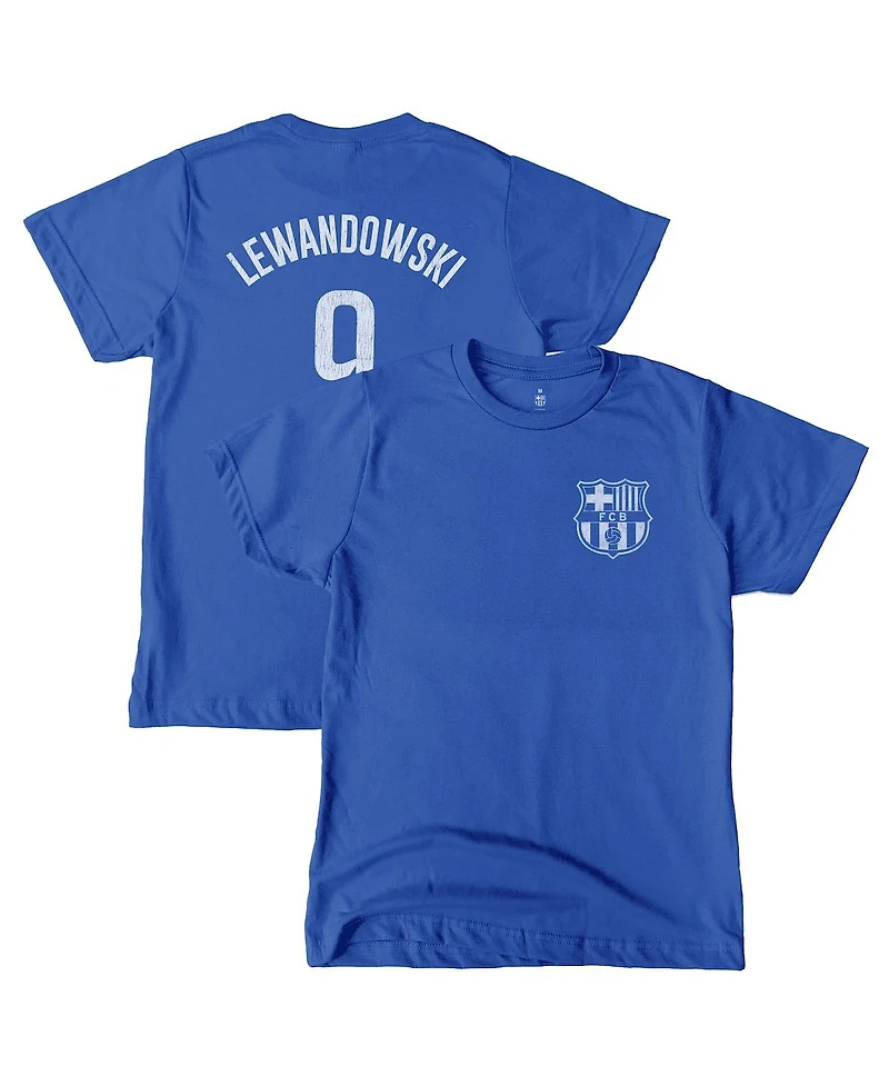 1863FC Big Boys and Girls Robert Lewandowski Blue Barcelona Player T-Shirt