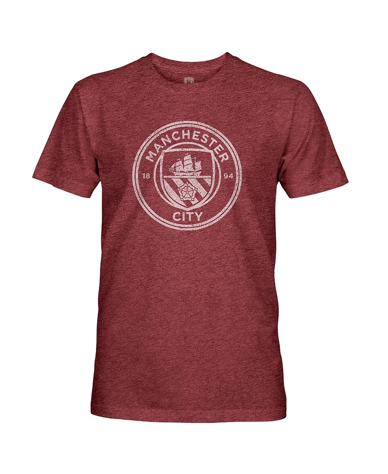1863FC Men's Maroon Manchester City Mono Badge Retro Tri-Blend T-Shirt